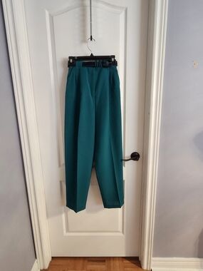 High-Waist Green Straight-Leg Trousers